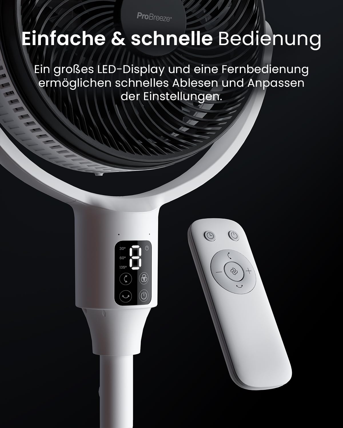 Pro Breeze 111 cm Smart Standventilator mit Timer, LED, App & Fernbedienung, 2 Modi, Oszillation, energieeffizient