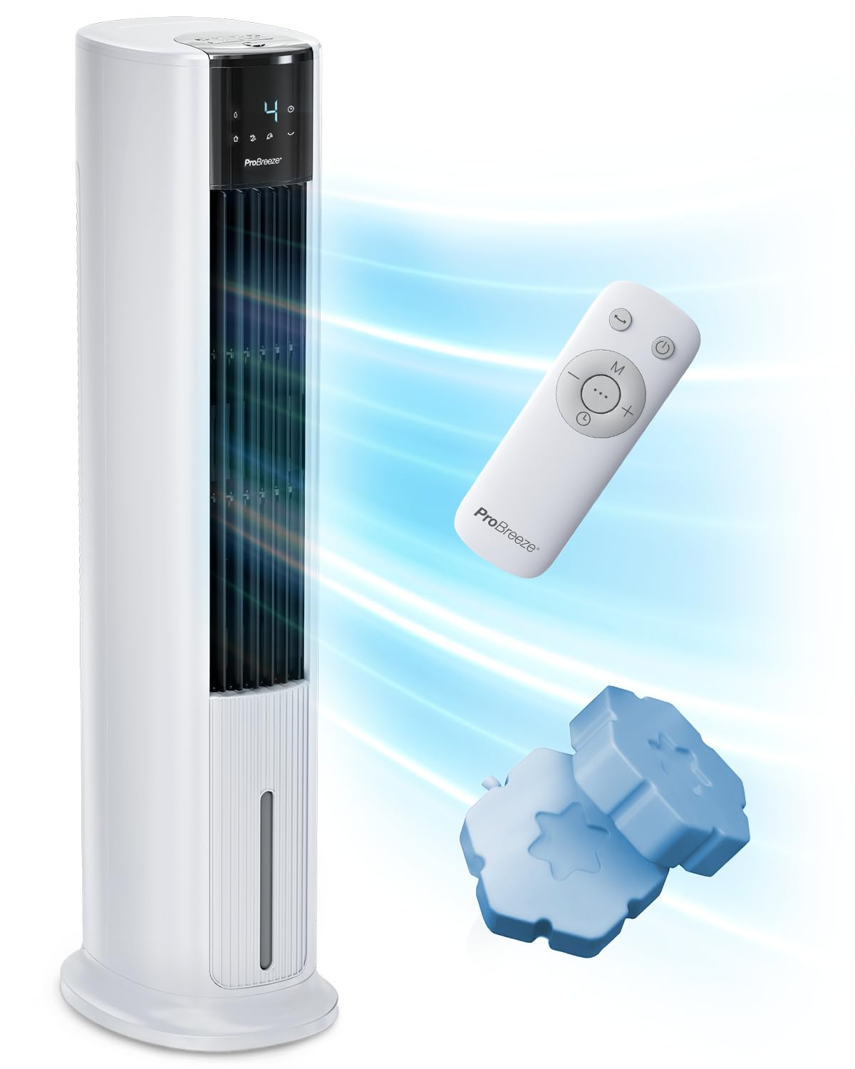 Pro Breeze OmniAir Turmventilator mit Wasserkühlung – 4 Modi, 4 Stufen, Fernbedienung, leise, 7L Verdunstungskühler, mobile Klimaanlage ohne Abluft