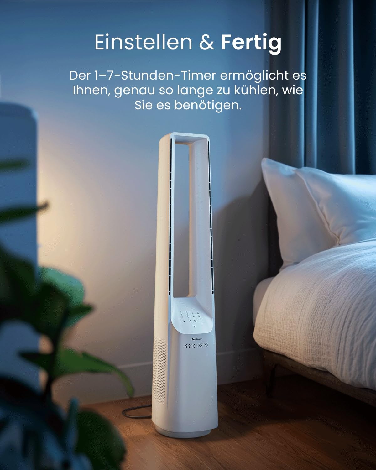 Pro Breeze 101 cm rotorloser Turmventilator – WLAN, Fernbedienung, LED, 6 Stufen, 5 Modi, 60° Oszillation, Timer, sehr leise