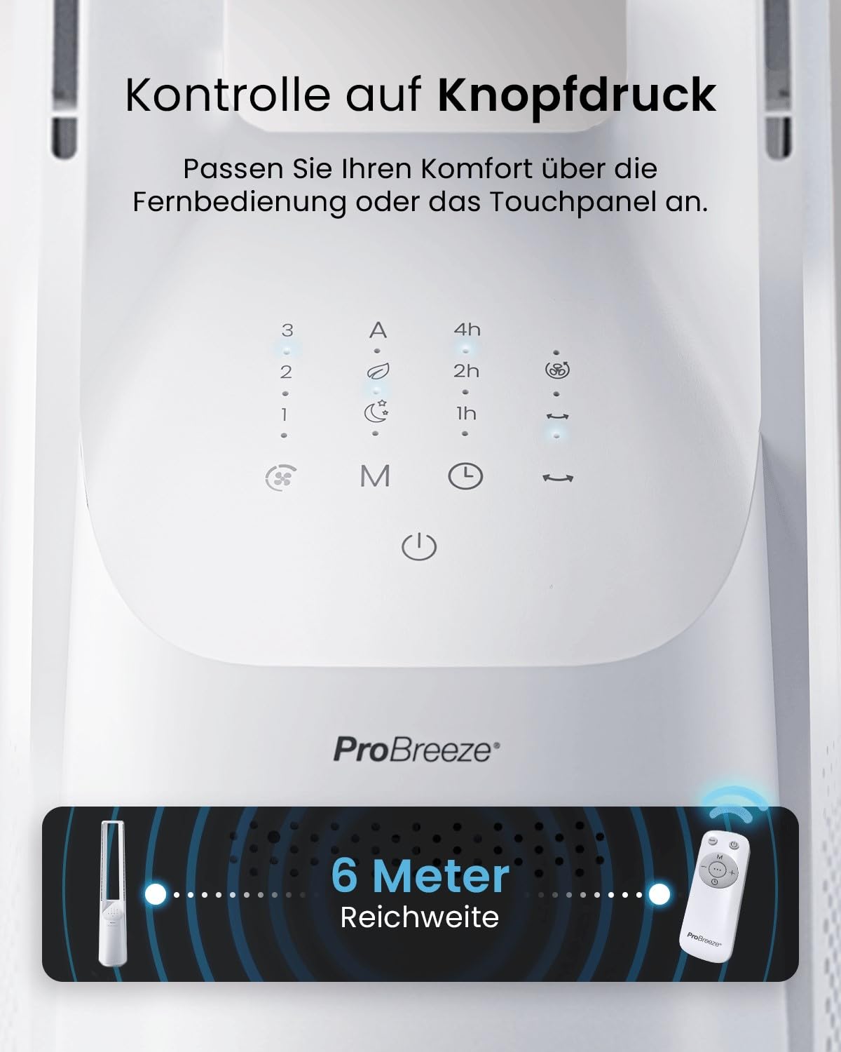 Pro Breeze 101 cm rotorloser Turmventilator – WLAN, Fernbedienung, LED, 6 Stufen, 5 Modi, 60° Oszillation, Timer, sehr leise