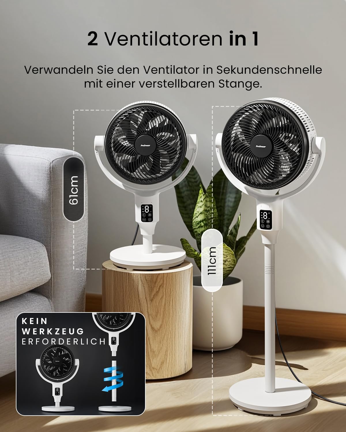 Pro Breeze 111 cm Smart Standventilator mit Timer, LED, App & Fernbedienung, 2 Modi, Oszillation, energieeffizient