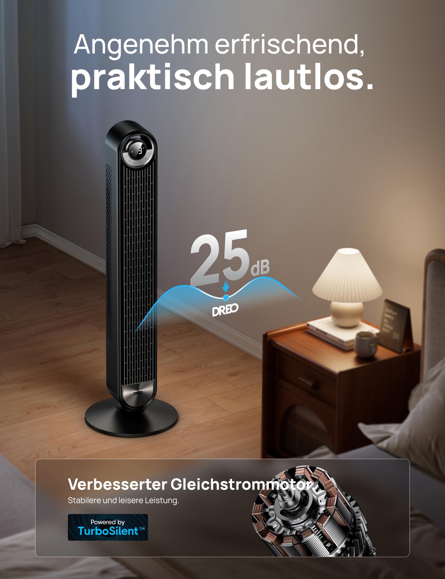 Dreo Smart Turmventilator 106 cm – leise, WLAN & Alexa, 90° Oszillation, 9 Stufen, 4 Modi, 12 h Timer, Fernbedienung, Cruiser Pro T2S Schwarz