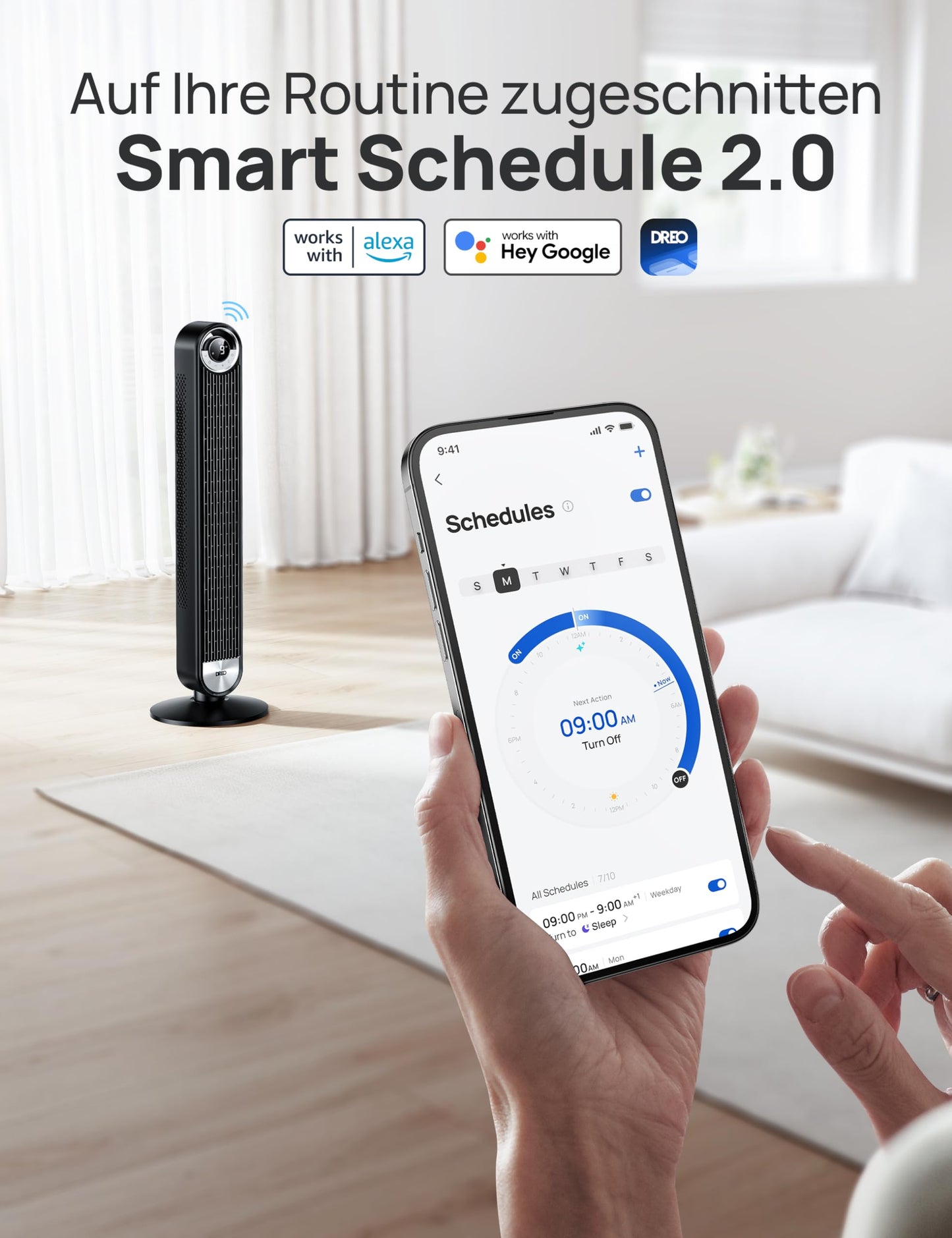 Dreo Smart Turmventilator 106 cm – leise, WLAN & Alexa, 90° Oszillation, 9 Stufen, 4 Modi, 12 h Timer, Fernbedienung, Cruiser Pro T2S Schwarz
