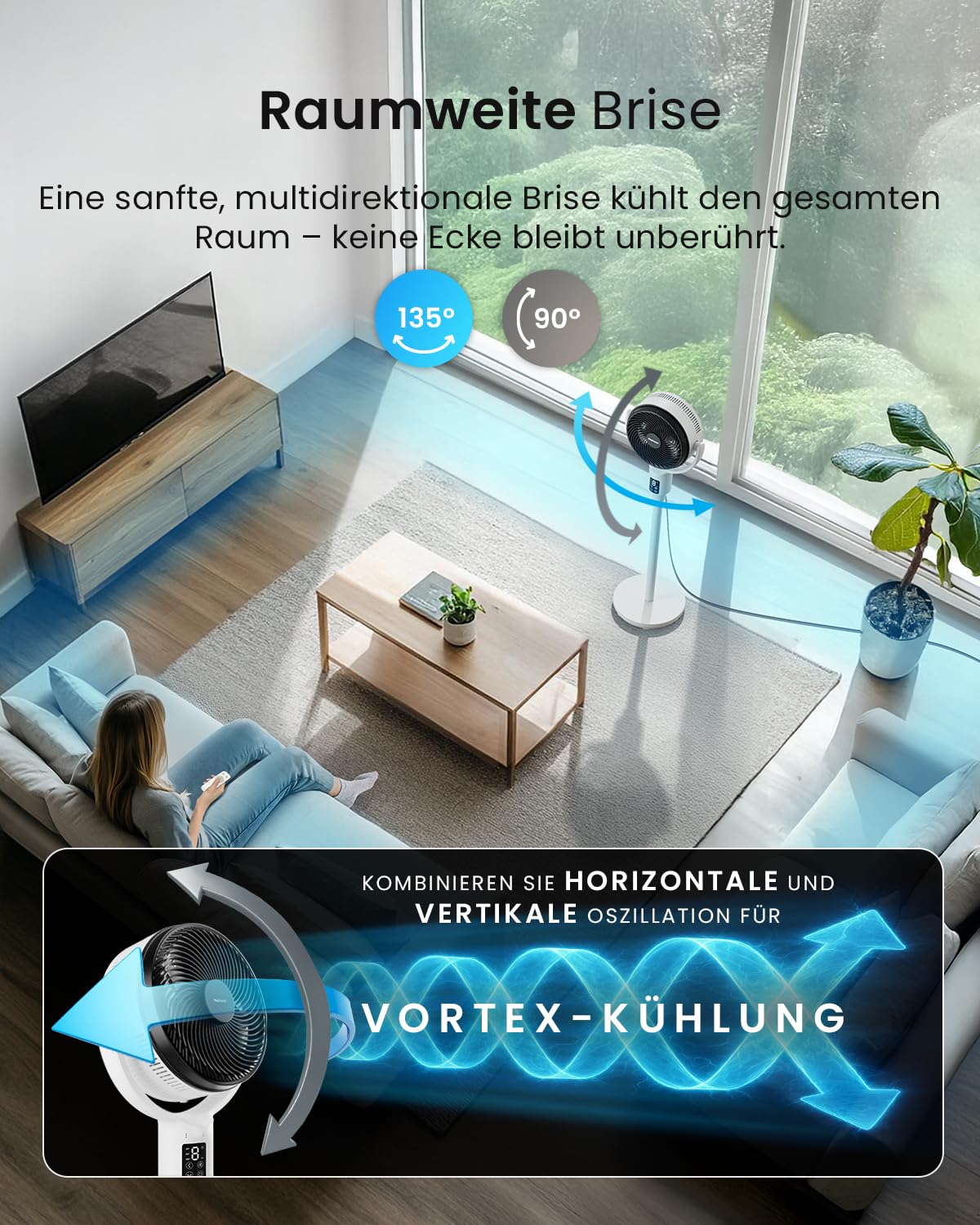 Pro Breeze 111 cm Smart Standventilator mit Timer, LED, App & Fernbedienung, 2 Modi, Oszillation, energieeffizient