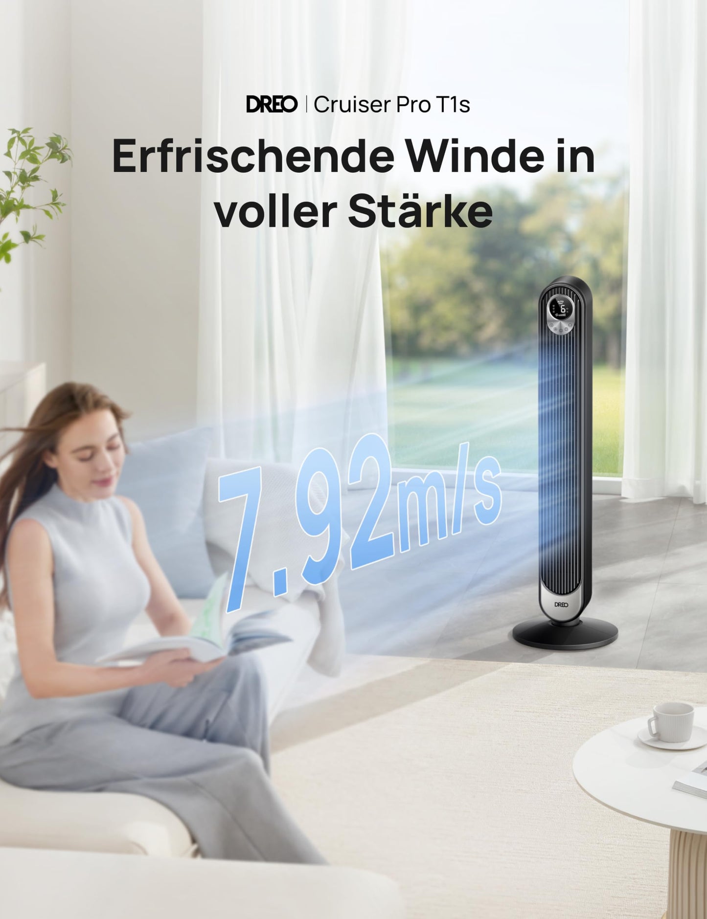 Dreo Smart Turmventilator – 20 dB leise, 9 m Reichweite, 6 Stufen, 4 Modi, 90° Oszillation, Fernbedienung, Sprachsteuerung, 12 h Timer