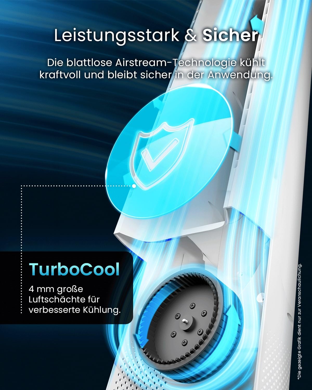 Pro Breeze 101 cm rotorloser Turmventilator – WLAN, Fernbedienung, LED, 6 Stufen, 5 Modi, 60° Oszillation, Timer, sehr leise