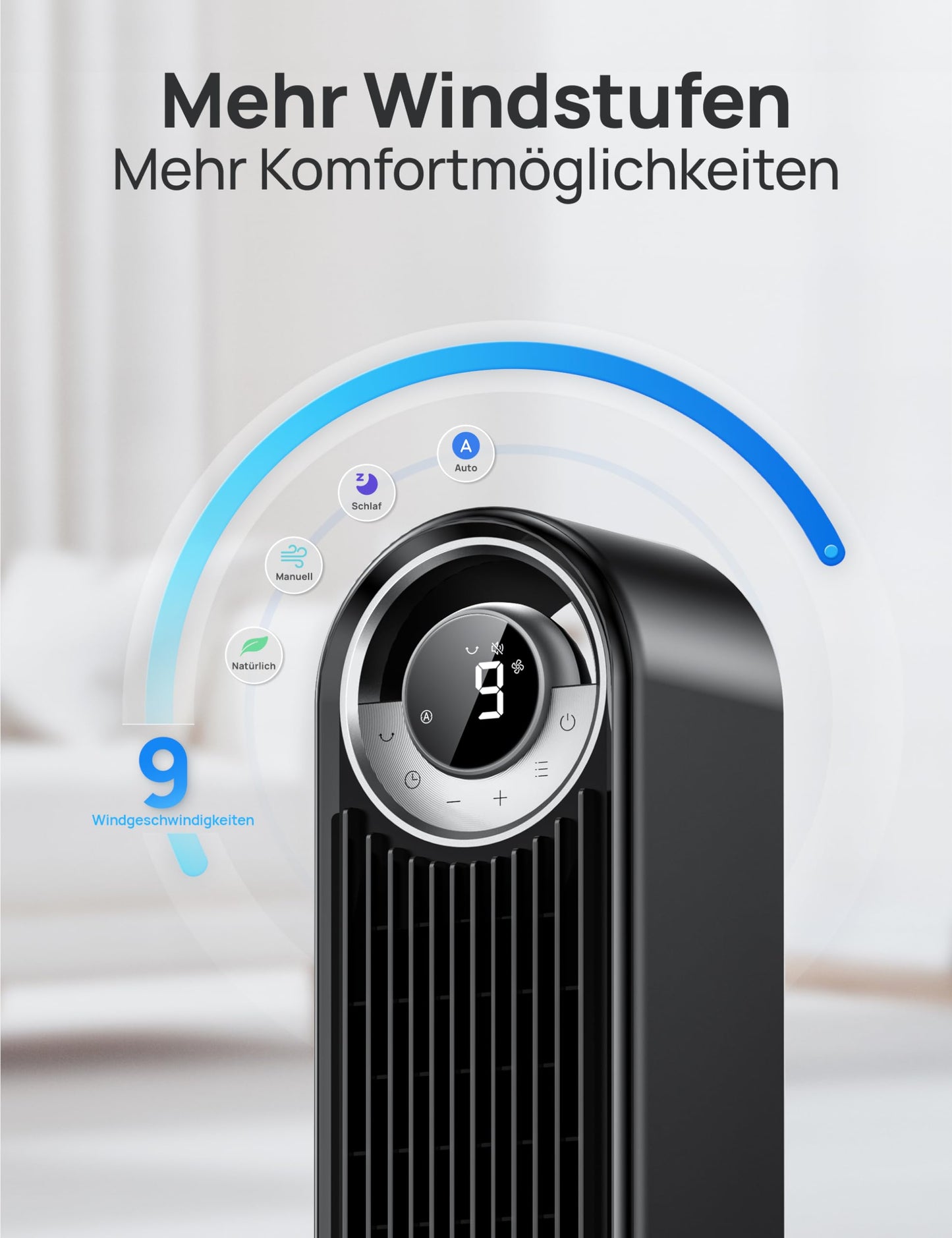 Dreo Smart Turmventilator 106 cm – leise, WLAN & Alexa, 90° Oszillation, 9 Stufen, 4 Modi, 12 h Timer, Fernbedienung, Cruiser Pro T2S Schwarz