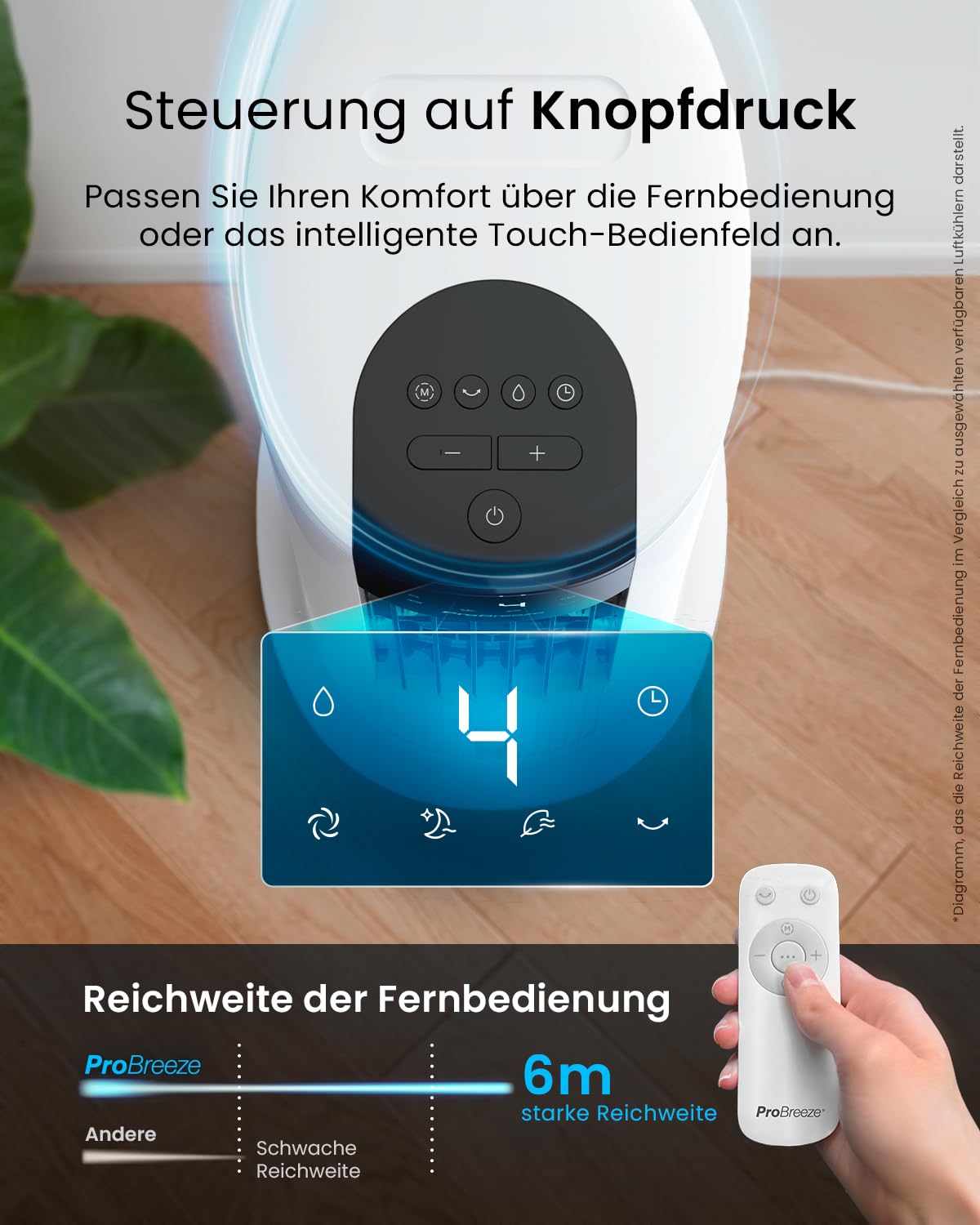 Pro Breeze OmniAir Turmventilator mit Wasserkühlung – 4 Modi, 4 Stufen, Fernbedienung, leise, 7L Verdunstungskühler, mobile Klimaanlage ohne Abluft