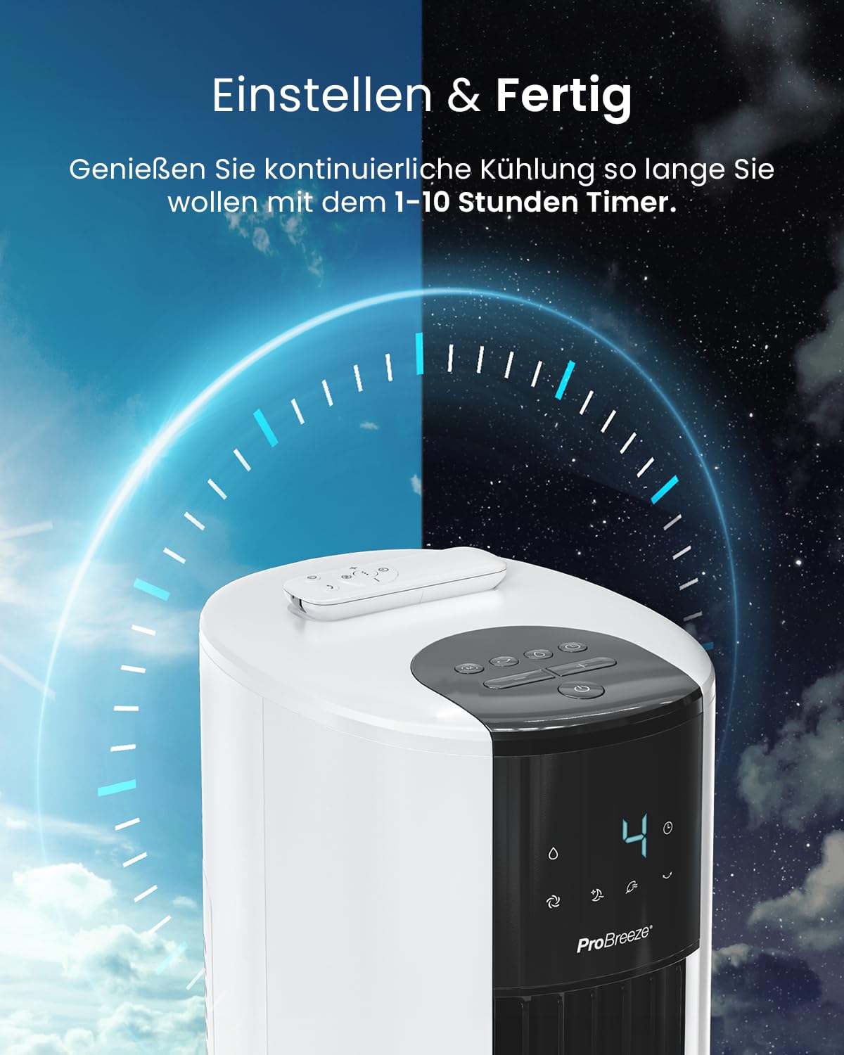 Pro Breeze OmniAir Turmventilator mit Wasserkühlung – 4 Modi, 4 Stufen, Fernbedienung, leise, 7L Verdunstungskühler, mobile Klimaanlage ohne Abluft
