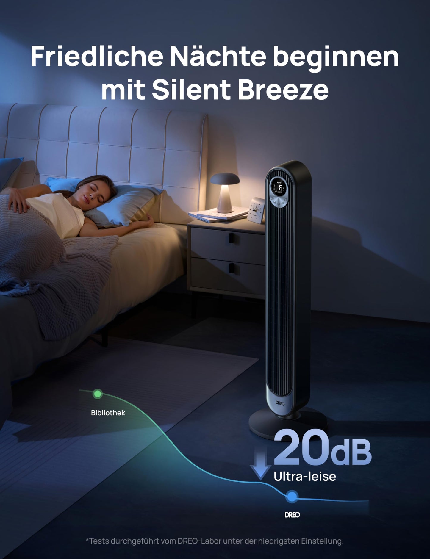 Dreo Smart Turmventilator – 20 dB leise, 9 m Reichweite, 6 Stufen, 4 Modi, 90° Oszillation, Fernbedienung, Sprachsteuerung, 12 h Timer