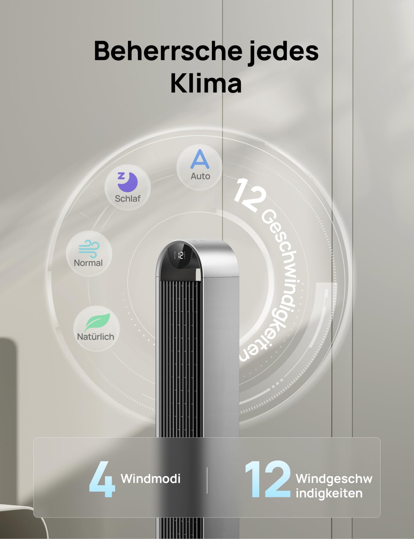 Dreo Pilot Max S – 25 dB leiser Smart Turmventilator mit WLAN, Alexa & App-Steuerung, 120° Oszillation, 12 Stufen, 4 Modi, 12 h Timer