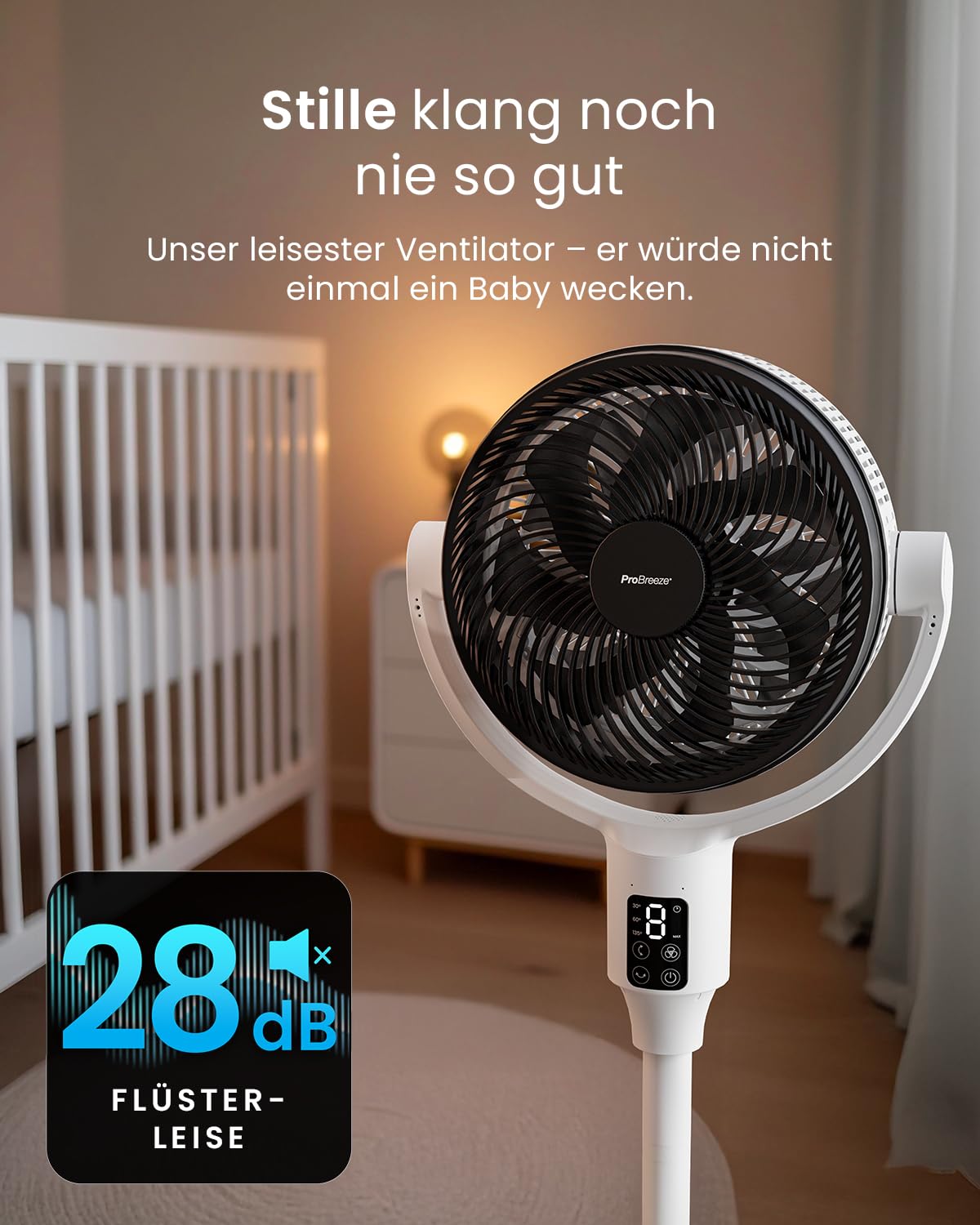 Pro Breeze 111 cm Smart Standventilator mit Timer, LED, App & Fernbedienung, 2 Modi, Oszillation, energieeffizient