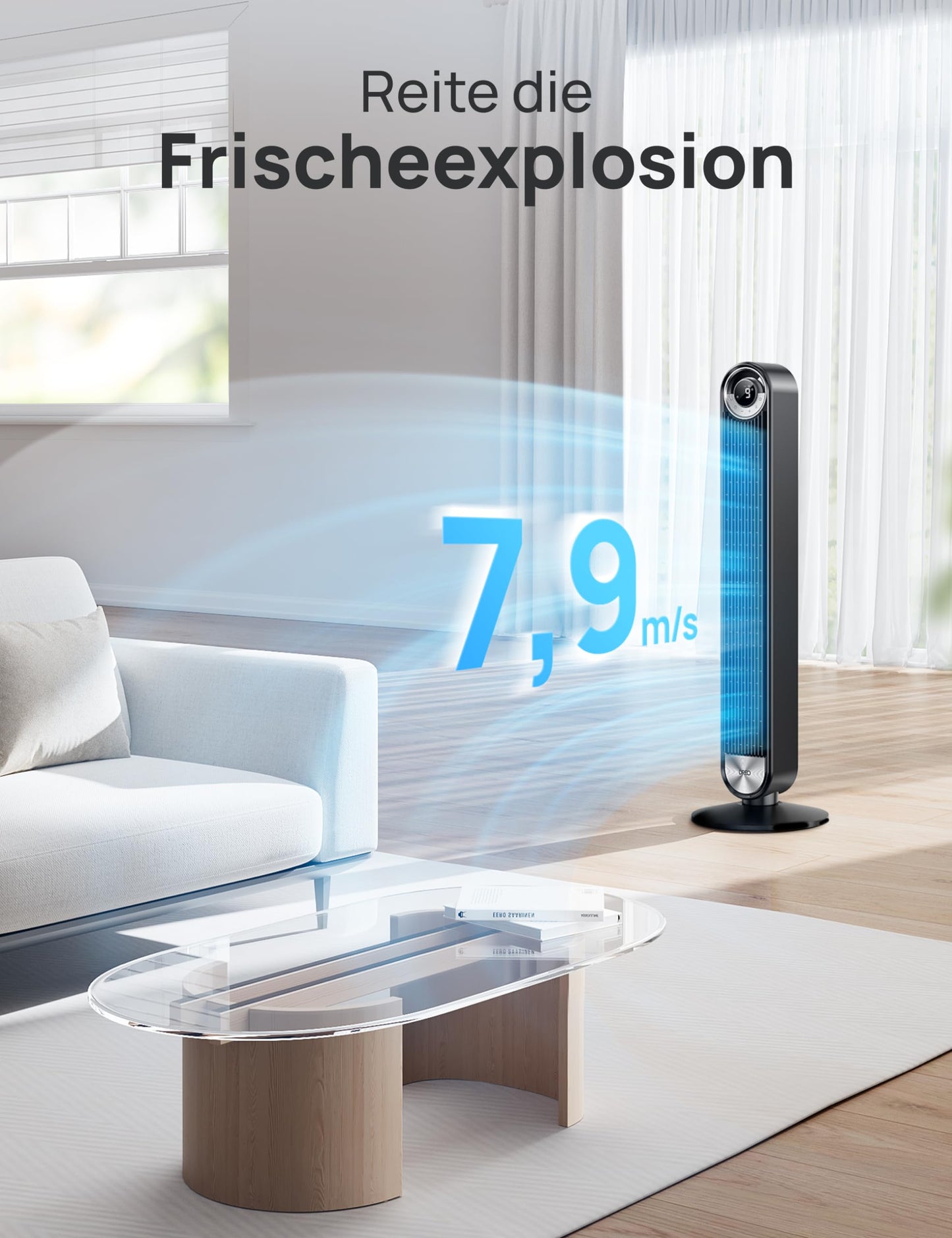 Dreo Smart Turmventilator 106 cm – leise, WLAN & Alexa, 90° Oszillation, 9 Stufen, 4 Modi, 12 h Timer, Fernbedienung, Cruiser Pro T2S Schwarz