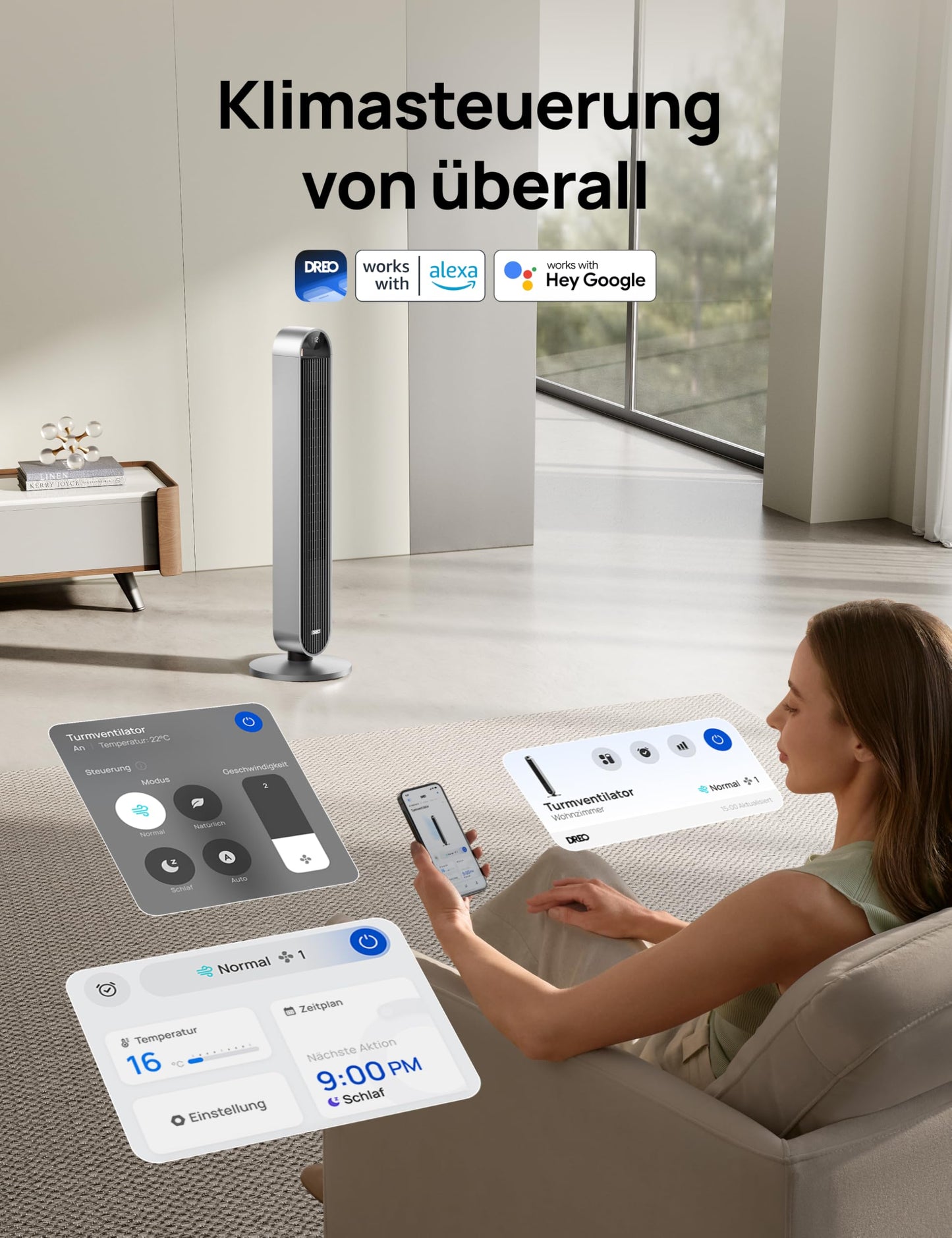 Dreo Pilot Max S – 25 dB leiser Smart Turmventilator mit WLAN, Alexa & App-Steuerung, 120° Oszillation, 12 Stufen, 4 Modi, 12 h Timer