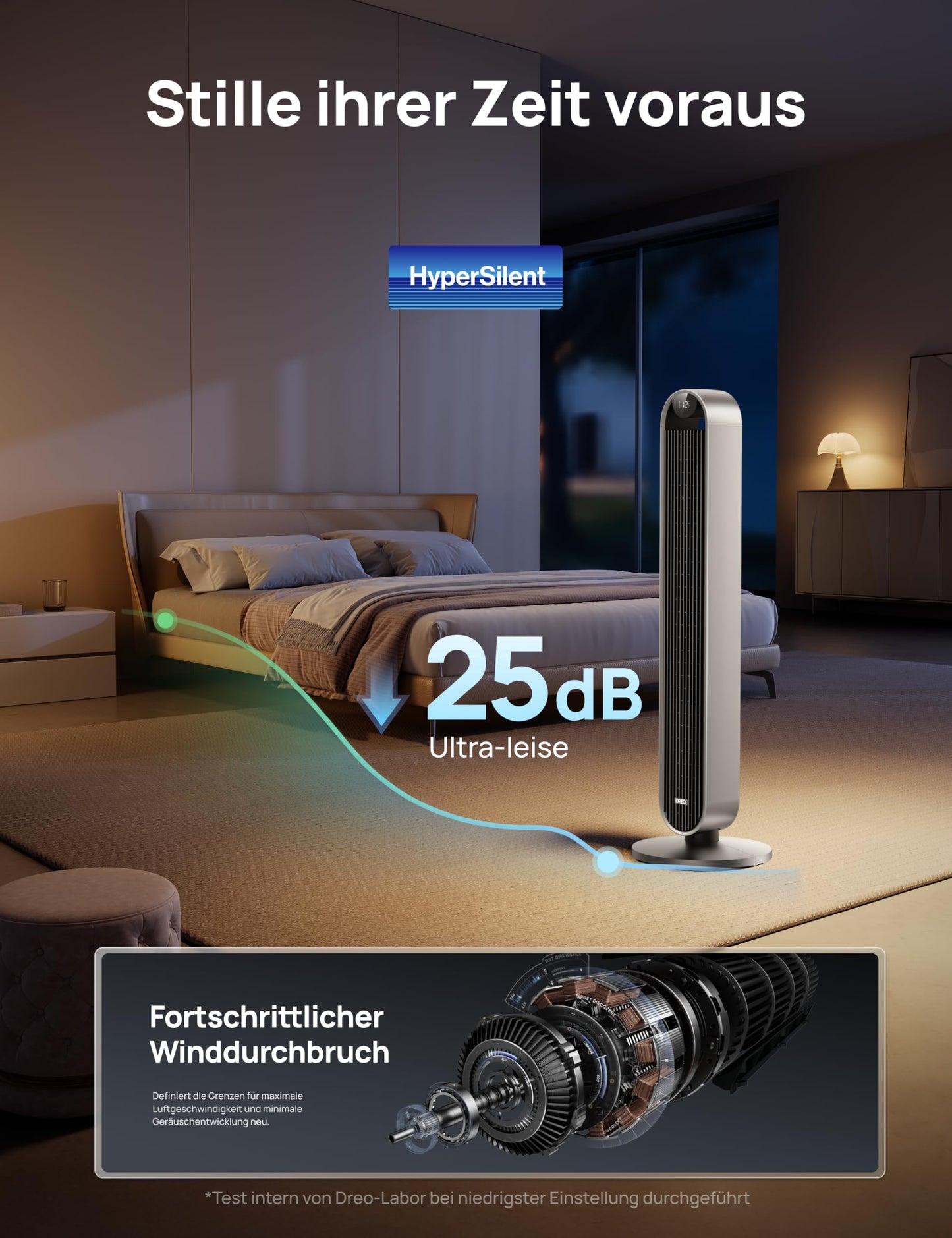 Dreo Pilot Max S – 25 dB leiser Smart Turmventilator mit WLAN, Alexa & App-Steuerung, 120° Oszillation, 12 Stufen, 4 Modi, 12 h Timer