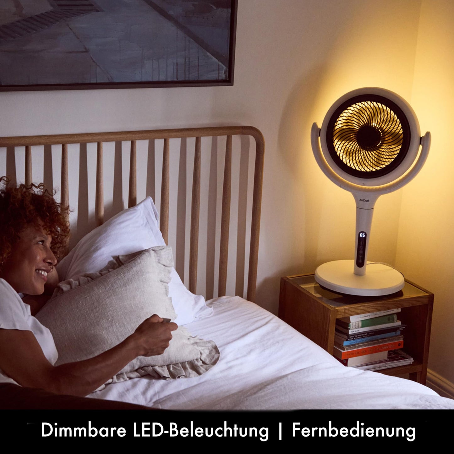 AirCraft Home Ventilator von Lume – Fernbedienung, LED-Hintergrundbeleuchtung, Timer, 3D-Oszillation, wandelbar von Sockel zu Schreibtisch, 3 Modi