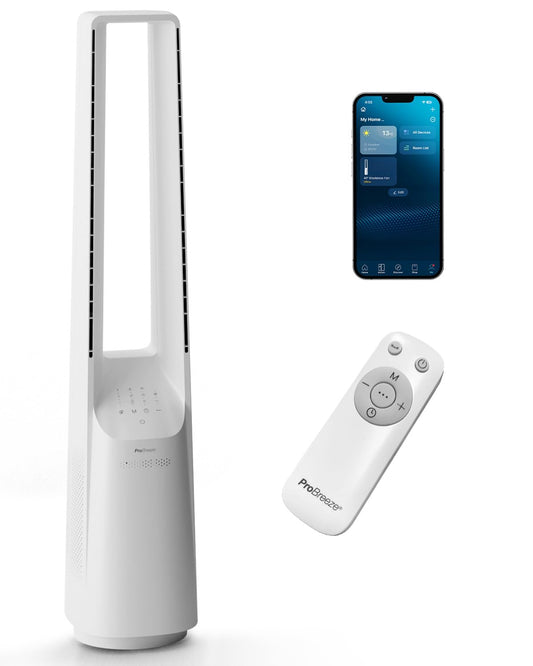 Pro Breeze 101 cm rotorloser Turmventilator – WLAN, Fernbedienung, LED, 6 Stufen, 5 Modi, 60° Oszillation, Timer, sehr leise