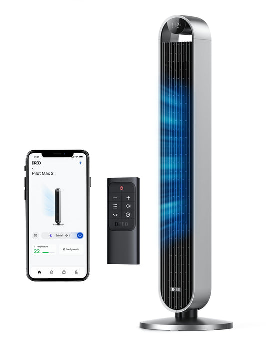 Dreo Pilot Max S – 25 dB leiser Smart Turmventilator mit WLAN, Alexa & App-Steuerung, 120° Oszillation, 12 Stufen, 4 Modi, 12 h Timer