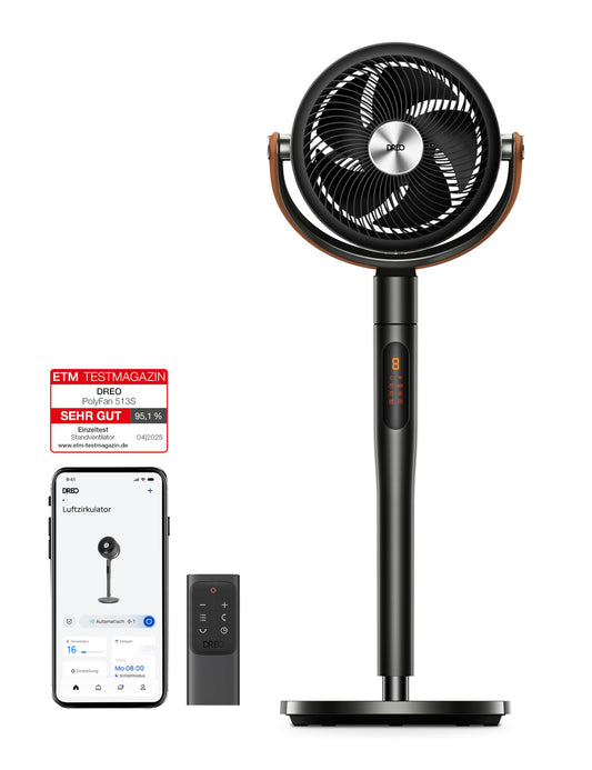 Dreo 25 dB leiser Smart Standventilator – 120°+105° Oszillation, 30 m Reichweite, 1650 m³/h Luftvolumen, Turbo-Luftzirkulator, 6 Modi, 8 Stufen