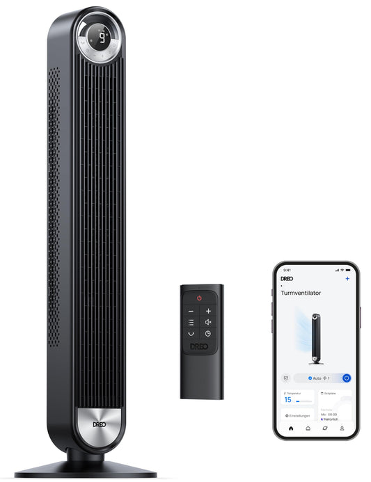 Dreo Smart Turmventilator 106 cm – leise, WLAN & Alexa, 90° Oszillation, 9 Stufen, 4 Modi, 12 h Timer, Fernbedienung, Cruiser Pro T2S Schwarz