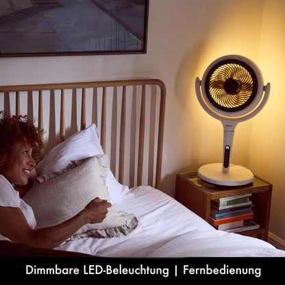 AirCraft Home Ventilator von Lume – Fernbedienung, LED-Hintergrundbeleuchtung, Timer, 3D-Oszillation, wandelbar von Sockel zu Schreibtisch, 3 Modi
