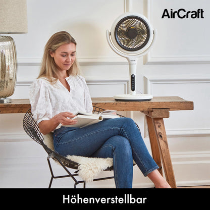 AirCraft Home Ventilator von Lume – Fernbedienung, LED-Hintergrundbeleuchtung, Timer, 3D-Oszillation, wandelbar von Sockel zu Schreibtisch, 3 Modi